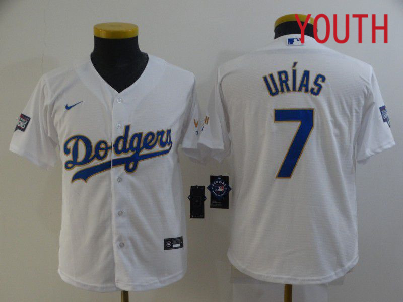 Youth Los Angeles Dodgers #7 Urias White Game 2021 Nike MLB Jersey1->youth mlb jersey->Youth Jersey